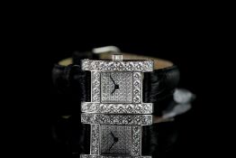 LADIES CHOPARD DIAMOND SET H WRISTWATCH REF 493 1, square pave set diamond dial, diamond set bezel