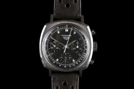 GENTLEMANS HEUER CHRONOGRAPH CAMARO,cushion, black dial with silver hands, silver baton markers,