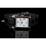 LADIES MUST DE CARTIER TANK SILVER WRISTWATCH REF.2416, rectangular white dial with cartier logo