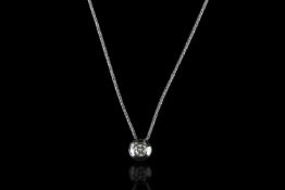 18CT WHITE GOLD SINGLE STONE DIAMOND IN A CHENIER SETTING,stone estimated in mount 0.35 ct, chain