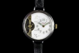 GENTLEMANS HEBDOMAS TRENCH 8 DAY WATCH , round, white dial and fading green hands, arabic markers,
