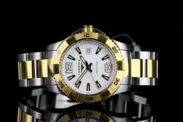 GENTLEMANS LONGINES TWO TONE HYDRO CONQUEST L3.647.3,round, two tone ratchet bezel,white dial with