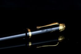 GENTLEMANS MONT BLANC VOLTAIRE FOUNTAIN PEN CIRCA 2003,black resin and yellow metal, comes with