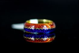 18CT RED AND BLUE ENAMEL WEDDING BAND, total weight 4.8 gms, ring size UK-O, USA-7.5