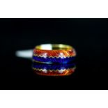 18CT RED AND BLUE ENAMEL WEDDING BAND, total weight 4.8 gms, ring size UK-O, USA-7.5