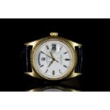 GENTLEMANS 18K ROLEX DAY DATE 6611, circa 1957, round, white dial with gold hands, gold baton