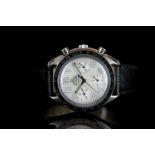 MID SIZE OMEGA SPEEDMASTER CHRONOGRAPH, round, silver dial and hands, white arabic markers,