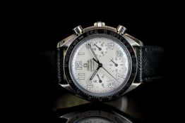 MID SIZE OMEGA SPEEDMASTER CHRONOGRAPH, round, silver dial and hands, white arabic markers,