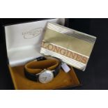 GENTLEMENS LONGINES 9CT GOLD WRISTWATCH W/ BOX & PAPERS, circular silver dial with black arabic