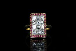 18K RUBY AND DIAMOND PANEL RING,TOTAL WEIGHT, total weight 3.9gmd, ring size O.
