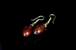 Amber drop earrings, amber beads, gold wire work, French wire fittings