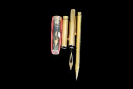 VINTAGE SHEAFFER USA GOLD ELECTROPLATED PEN AND PENCIL SET WITH SPARE REFILL