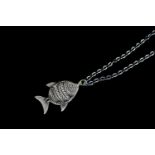 Silver and gold fish pendant, approximate chain length 23cm