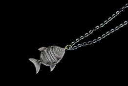Silver and gold fish pendant, approximate chain length 23cm