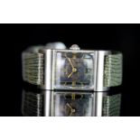 GENTLEMENS OMEGA VINTAGE WRISTWATCH CIRCA 1930s, rectangular two tone patina grey/teal and black