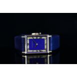 GENTLEMENS JAEGER LE COULTRE 18CT GOLD LAPIS LAZULI WRISTWATCH, rectangular lapis lazuli dial with a