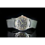 RARE GENTLEMENS ETERNA BIRKS WRISTWATCH, circular black dial with patina arabic numerals, lume