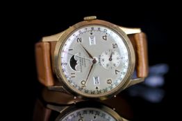 GENTLEMANS 18K RECORD DATOFIX WITH MOONPHASE,511 85,round, silver dial with gold hands, day-date,