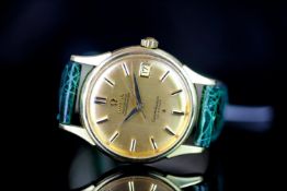 GENTLEMANS 18K VINTAGE OMEGA CONSTELLATION ,round, gold dial with gold hands, black and gold