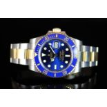 GENTLEMENS ROLEX SUBMARINER WRISTWATCH REF. 116613, circular blue dial with hour markers, date at