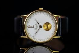 GENTLEMANS VINTAGE HARRODS SW1 WATCH 05520,round,off white dial with black hands, brown markers,