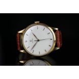 GENTLEMANS 18K VINTAGE OVERSIZE OMEGA,round, silver dial with gold batons, gold baton markers,