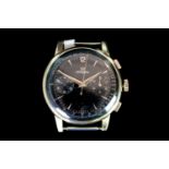 GENTLEMANS 18CT LEMANIA CHRONOGRAPH,HEAD ONLY, round, black dial with gold hands, and gold markers,