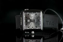 GENTLEMANS TAG HEUER GOLF WATCH,WAE1113,square,grey dial with illuminated hands, black illuminated