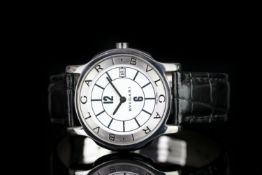 GENTLEMENS BVLGARI SOLOTEMPO DATE WRISTWATCH, circular white sector dial with a date window at 3,