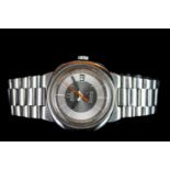 GENTLEMENS OMEGA AUTOMATIC GENEVE DYNAMIC WRISTWATCH, circular two tone silver/patina dial with a