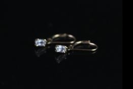 9CT AQUAMARINE DROP EARRINGS,estimated stone size 3.1 x 4.5mm,stamped 9k, total weight 0.06 gms.