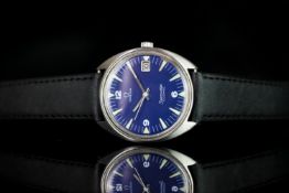 GENTLEMEN'S OMEGA SEAMASTER COSMIC DATE WRISTWATCH, circular blue dial with elongated luminous arrow