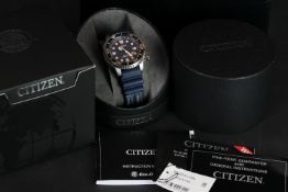 GENTLEMENS CITIZEN ECO DRIVE DIVERS WRISTWATCH W/ BOX & PAPERS, circular blue dial with luminous