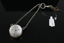 EARLY 20TH CENTURY GLASS AND METAL PENDANT GLOBE WATCH,white dial with black hands, black roman