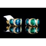 GOLD PLATED GREEN AND WHITE STONE CLIP ON EARINGS.