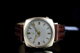 GENTLEMENS BULOVA ACCUTRON WRISTWATCH, circular grey linen dial with gold hour markers and hands,