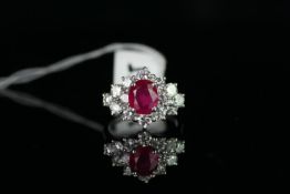 18CT WHITE GOLD BURMA RUBY WITH DIAMOND SET SHOULDERS RING, estimated 1.69cts, diamonds estimated