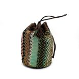 Missoni bag made in Italy, Multicolour needlework, with small brown handle at the top, (48cm