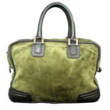 Classic suede Loewe Amazona bag crafted in a khaki suede and brown leather details , has the Loewe