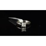 Single stone diamond ring, princess cut diamond weighing 0.80ct, D colour, VVS1 clarity, four claw