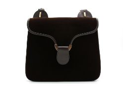 Loewe velvet bag. Dark brown suede colour, with small shoulder leather strap, W30cm x H26cm x