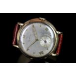 GENTLEMEN'S LONGINES 9CT GOLD OVERSIZE STEPPED DRESS WRISTWATCH, circular patina dial with gilt