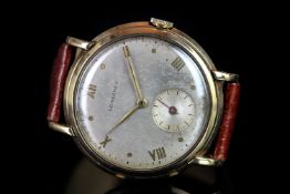 GENTLEMEN'S LONGINES 9CT GOLD OVERSIZE STEPPED DRESS WRISTWATCH, circular patina dial with gilt