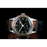 GENTLEMEN'S JAEGER LE COULTRE MILITARY 'DIRTY DOZEN' WRISTWATCH, circular black dial with grey