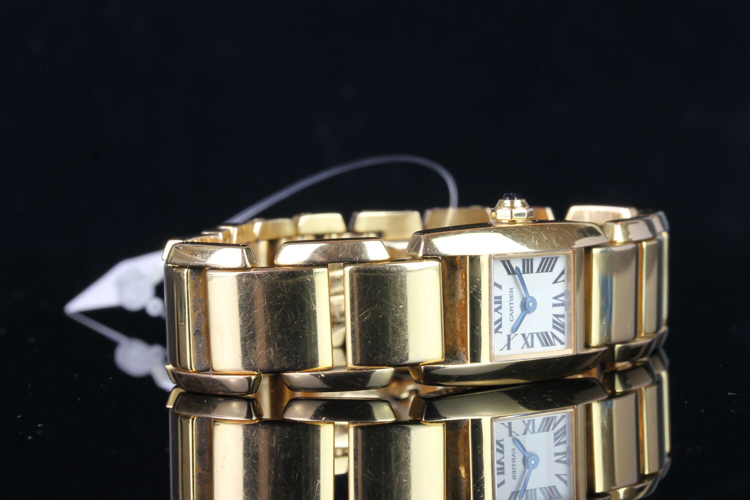STUNNING 18K LADIES CARTIER TANKKISSIME MODEL 2829,square, gold dial with blue hands, black roman - Image 2 of 4