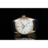RARE GENTLEMANS 18K ROLEX OYSTER PERPETUAL 6084 SN 730... CIRCA 1952.round, gold dial and hands,