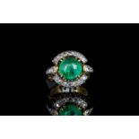 Vintage Emerald and diamond dress ring, central circular cabochon cut Emerald, 9.5mm diameter, round