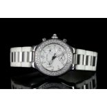 LADIES CARTIER 21 CHRONOGRAPH DIAMOND SET WRISTWATCH, cartier badge pattern triple register dial