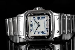 GENTLEMEN'S CARTIER SANTOS QUARTZ WRISTWATCH REF. 1564, square off white dial with blue roman