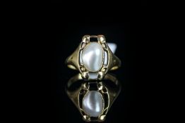 Murrle Bennett & Co, Arts and Crafts marbe pearl ring, central 9.5x6.5 baroque maybe pearl,